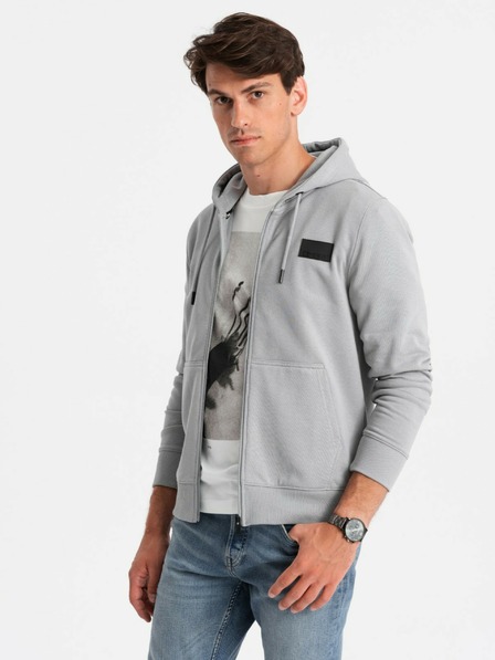 Ombre Clothing Pánska mikina na zips s kapucňou a nášivkou - sivá V1 OM-SSZP-0140 Ombre Clothing