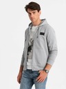 Ombre Clothing Pánska mikina na zips s kapucňou a nášivkou - sivá V1 OM-SSZP-0140 Ombre Clothing