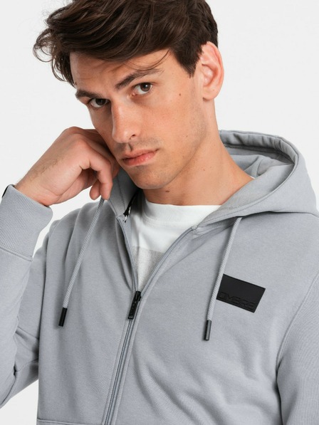 Ombre Clothing Pánska mikina na zips s kapucňou a nášivkou - sivá V1 OM-SSZP-0140 Ombre Clothing