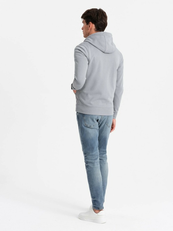 Ombre Clothing Pánska mikina na zips s kapucňou a nášivkou - sivá V1 OM-SSZP-0140 Ombre Clothing