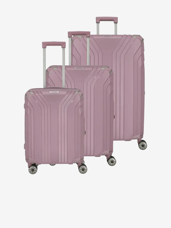 Travelite Sada troch dámskych cestovných kufrov v ružovej farbe Travelite Elvaa 4w S,M,L Rosé