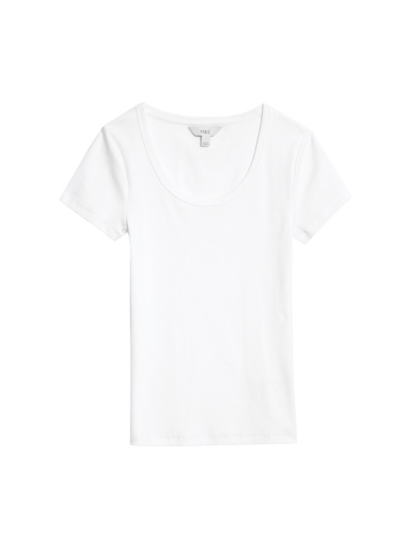 Marks & Spencer Tričko s oválnym výstrihom a vysokým podielom bavlny Marks & Spencer biela