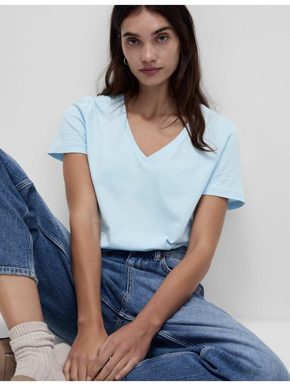Marks & Spencer Čisté bavlnené tričko s výstrihom do V Marks & Spencer modré