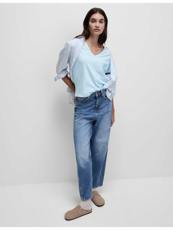 Marks & Spencer Čisté bavlnené tričko s výstrihom do V Marks & Spencer modré