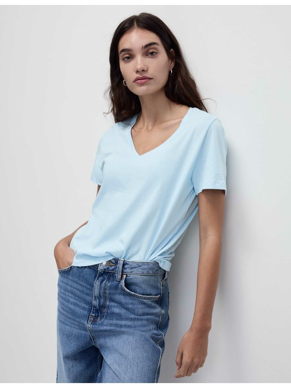 Marks & Spencer Čisté bavlnené tričko s výstrihom do V Marks & Spencer modré