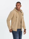 Ombre Clothing Pánska mikina na zips s kapucňou a nášivkou - piesková V2 OM-SSZP-0140 Ombre Clothing
