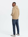 Ombre Clothing Pánska mikina na zips s kapucňou a nášivkou - piesková V2 OM-SSZP-0140 Ombre Clothing