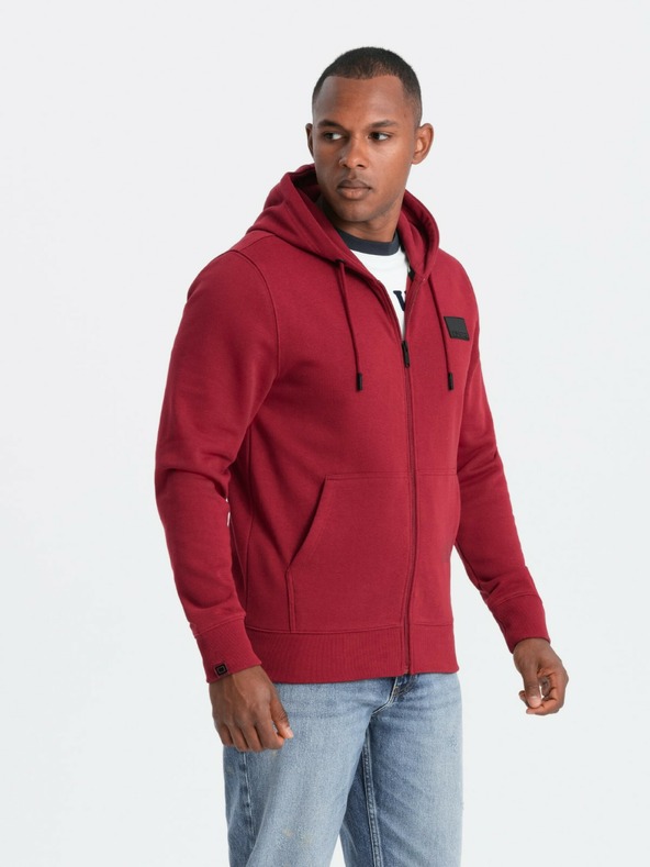Ombre Clothing Pánska mikina s kapucňou a nášivkou - červená V3 OM-SSZP-0140 Ombre Clothing