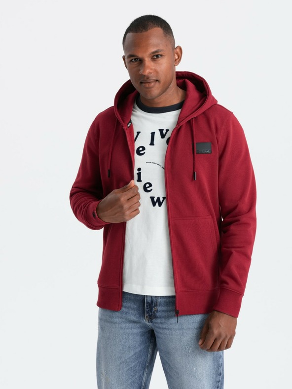 Ombre Clothing Pánska mikina s kapucňou a nášivkou - červená V3 OM-SSZP-0140 Ombre Clothing