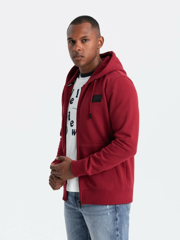 Ombre Clothing Pánska mikina s kapucňou a nášivkou - červená V3 OM-SSZP-0140 Ombre Clothing