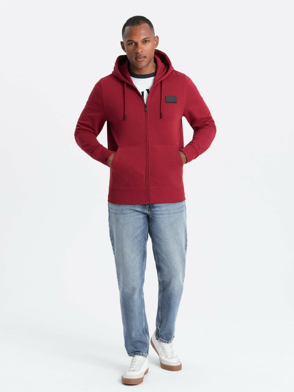 Ombre Clothing Pánska mikina s kapucňou a nášivkou - červená V3 OM-SSZP-0140 Ombre Clothing