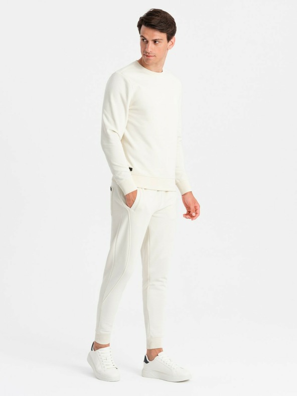 Ombre Clothing Pánska bavlnená tepláková súprava BASIC krémová Ombre Clothing