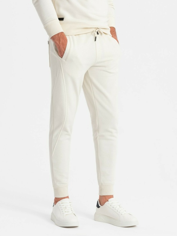 Ombre Clothing Pánska bavlnená tepláková súprava BASIC krémová Ombre Clothing