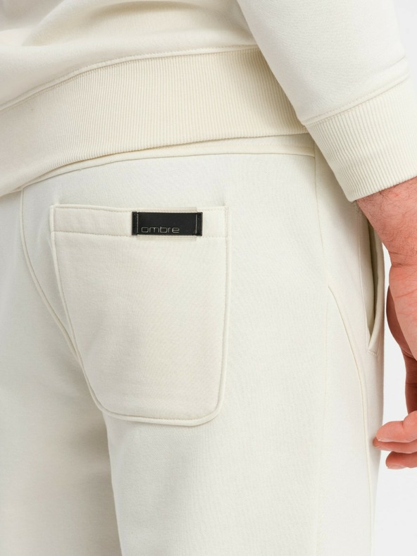 Ombre Clothing Pánska bavlnená tepláková súprava BASIC krémová Ombre Clothing