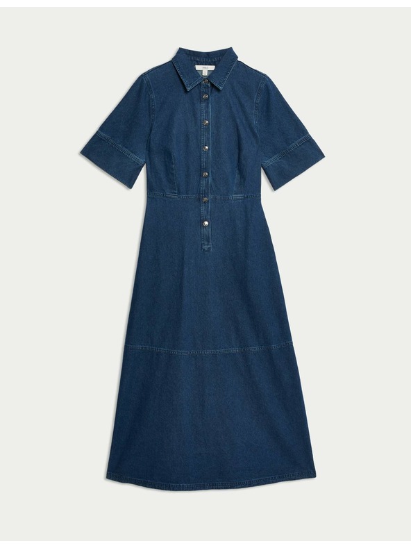 Marks & Spencer Džínsové košeľové midi šaty so zapínaním na gombíky vpredu Marks & Spencer námorná modrá