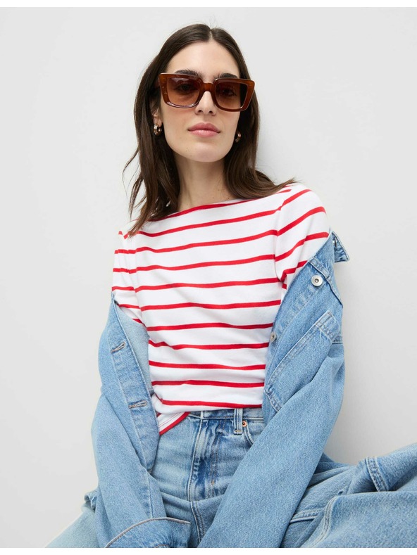 Marks & Spencer Priliehavý pruhovaný top z čistej bavlny s lodičkovým výstrihom Marks & Spencer červená