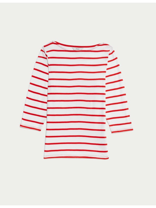 Marks & Spencer Priliehavý pruhovaný top z čistej bavlny s lodičkovým výstrihom Marks & Spencer červená
