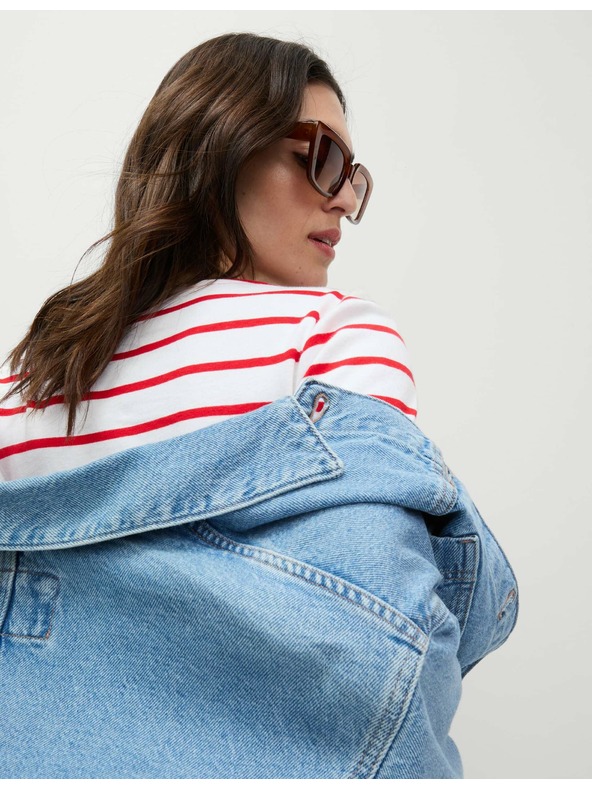 Marks & Spencer Priliehavý pruhovaný top z čistej bavlny s lodičkovým výstrihom Marks & Spencer červená