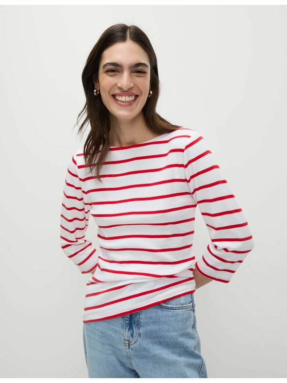 Marks & Spencer Priliehavý pruhovaný top z čistej bavlny s lodičkovým výstrihom Marks & Spencer červená