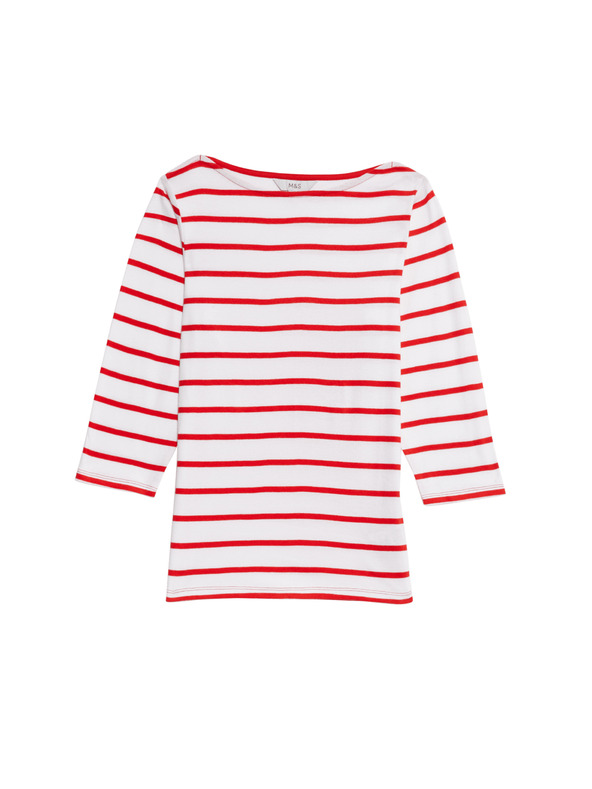 Marks & Spencer Priliehavý pruhovaný top z čistej bavlny s lodičkovým výstrihom Marks & Spencer červená
