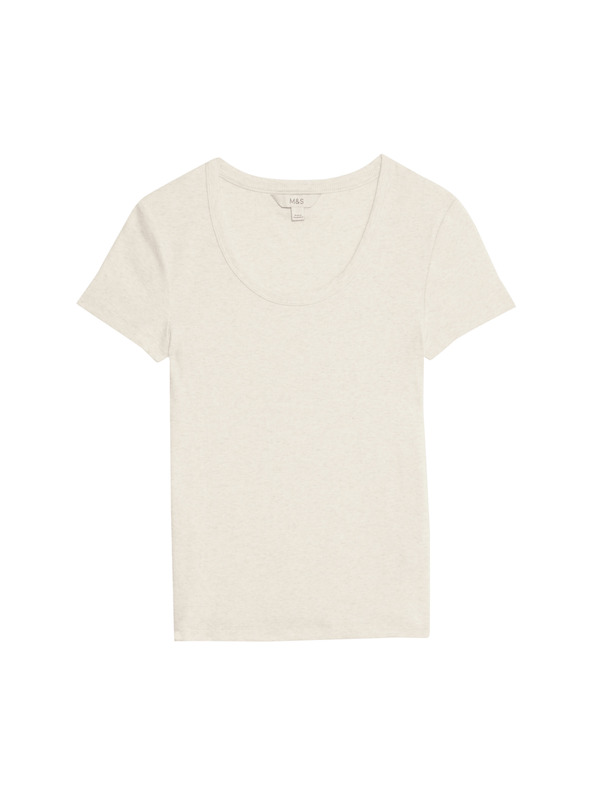 Marks & Spencer Tričko s oválnym výstrihom a vysokým podielom bavlny Marks & Spencer béžová