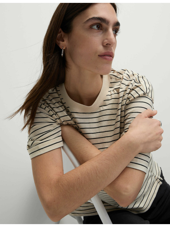 Marks & Spencer Prúžkované tričko hranatého strihu z čistej bavlny Marks & Spencer béžová