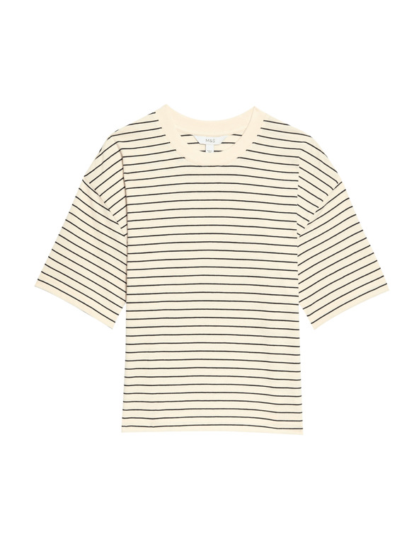 Marks & Spencer Prúžkované tričko hranatého strihu z čistej bavlny Marks & Spencer béžová