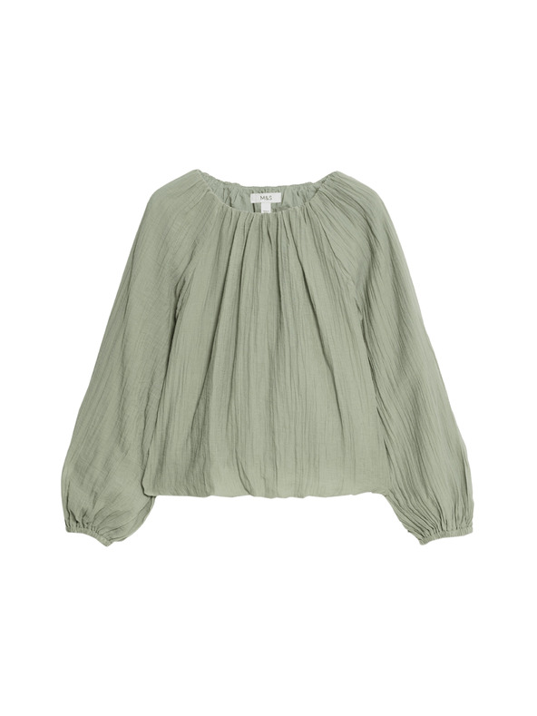 Marks & Spencer Textúrovaná blúzka s bohatým lemom s vysokým podielom lyocellu Marks & Spencer zelená