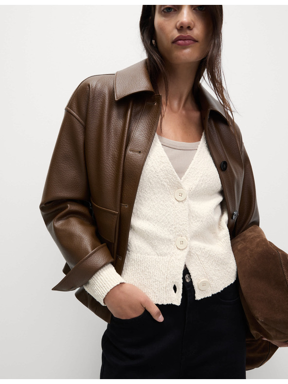 Marks & Spencer Uvoľnený sveter s výstrihom do V s textúrou, s vysokým podielom bavlny Marks & Spencer béžová