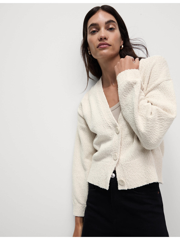 Marks & Spencer Uvoľnený sveter s výstrihom do V s textúrou, s vysokým podielom bavlny Marks & Spencer béžová