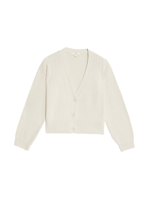 Marks & Spencer Uvoľnený sveter s výstrihom do V s textúrou, s vysokým podielom bavlny Marks & Spencer béžová