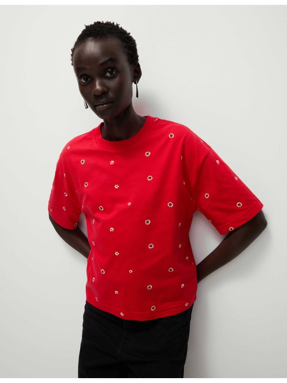 Marks & Spencer Marks & Spencer čisto bavlnené kvetinové tričko červené