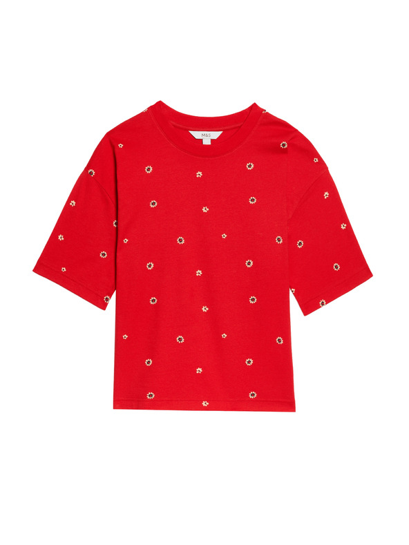 Marks & Spencer Marks & Spencer čisto bavlnené kvetinové tričko červené