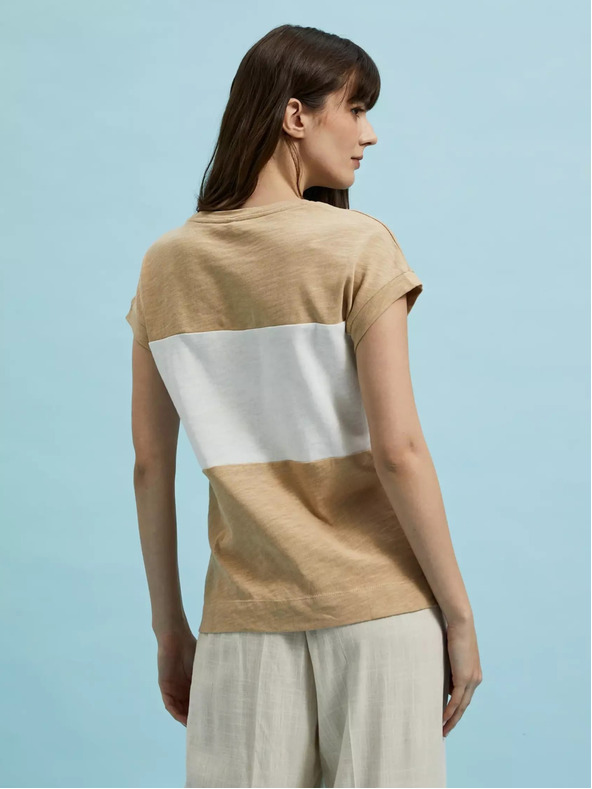 Moodo Bielo-béžové dámske pruhované tričko Moodo