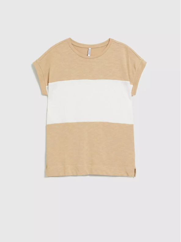 Moodo Bielo-béžové dámske pruhované tričko Moodo