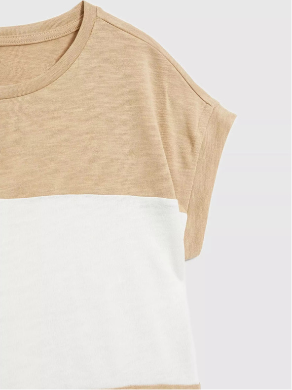 Moodo Bielo-béžové dámske pruhované tričko Moodo