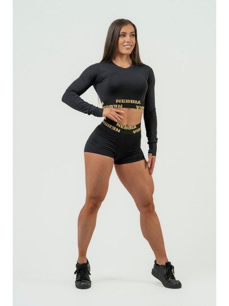 Nebbia NEBBIA Dámsky crop top s dlhým rukávom INTENSE Perform 839 Gold Nebbia
