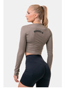 Nebbia Športový crop top HERO s dlhými rukávmi 585 Mocha Nebbia