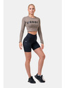 Nebbia Športový crop top HERO s dlhými rukávmi 585 Mocha Nebbia