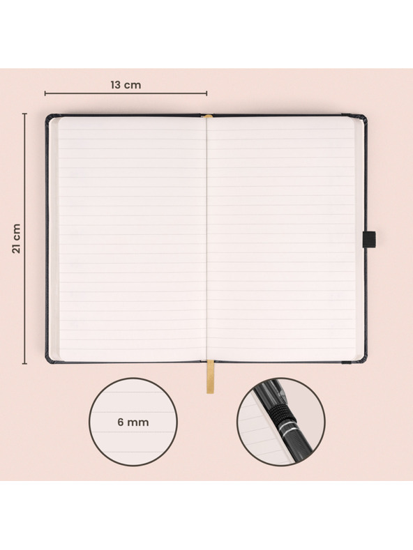 NOTIQUE Poznámky NOTIQUE čierne, linajkované, 13 x 21 cm