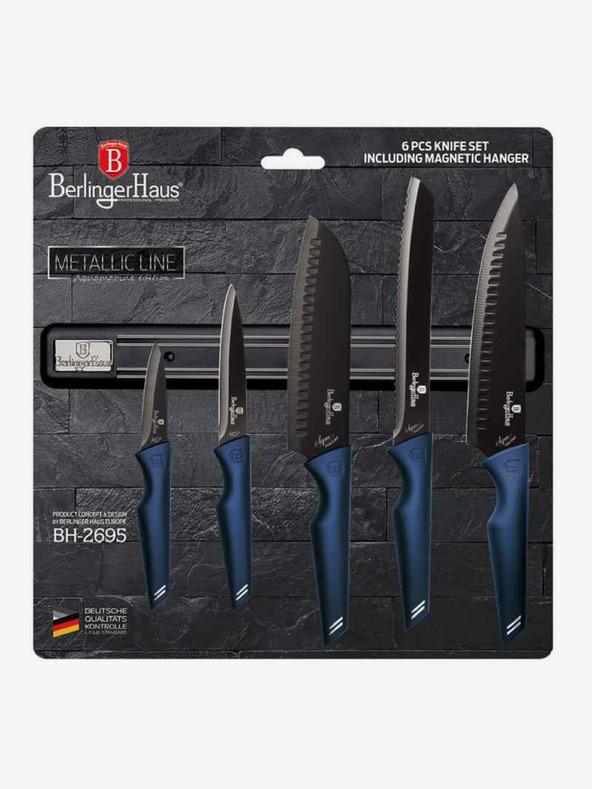 Berlingerhaus Sada piatich nožov s magnetickým držiakom BERLINGERHAUS Aquamarine Metallic Line