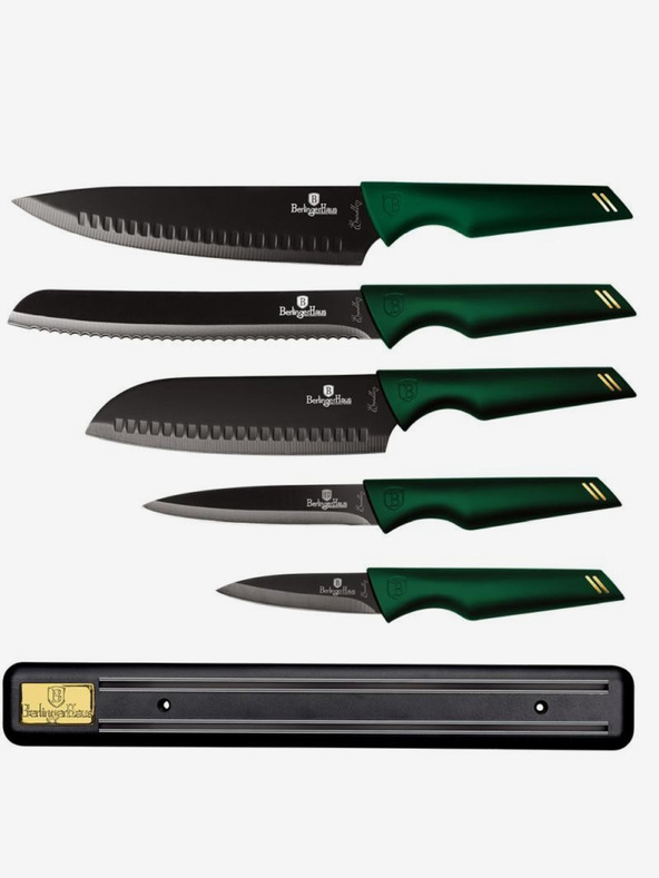 Berlingerhaus Sada piatich nožov s nepriľnavým povrchom a magnetickým držiakom BERLINGERHAUS Emerald Collection