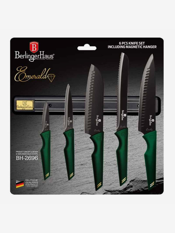 Berlingerhaus Sada piatich nožov s nepriľnavým povrchom a magnetickým držiakom BERLINGERHAUS Emerald Collection