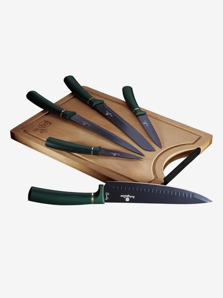 Berlingerhaus Sada piatich nožov s nepriľnavým povrchom + doska na krájanie BERLINGERHAUS Emerald Collection