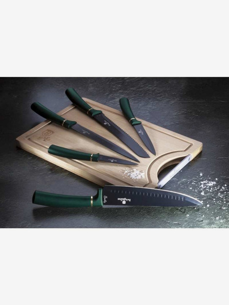 Berlingerhaus Sada piatich nožov s nepriľnavým povrchom + doska na krájanie BERLINGERHAUS Emerald Collection