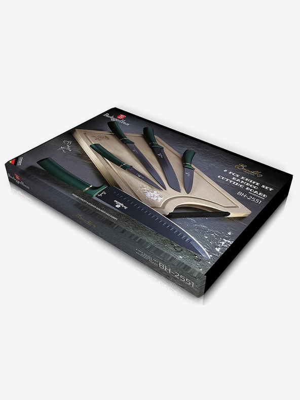 Berlingerhaus Sada piatich nožov s nepriľnavým povrchom + doska na krájanie BERLINGERHAUS Emerald Collection