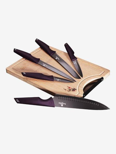 Berlingerhaus Sada nožov s nepriľnavým povrchom + doska BERLINGERHAUS Purple Eclipse Collection (6 ks)