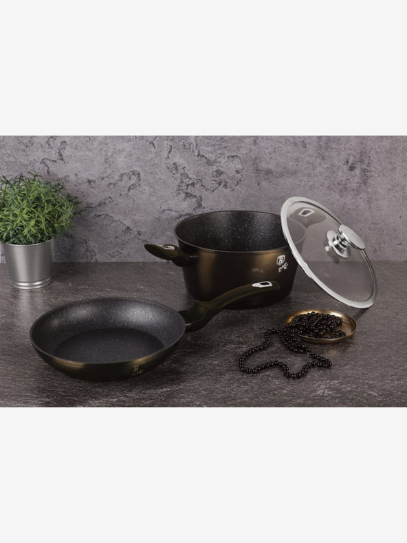 Berlingerhaus Kastról s mramorovým povrchom 20 cm Shiny Black Collection 2 pokrievky BERLINGERHAUS