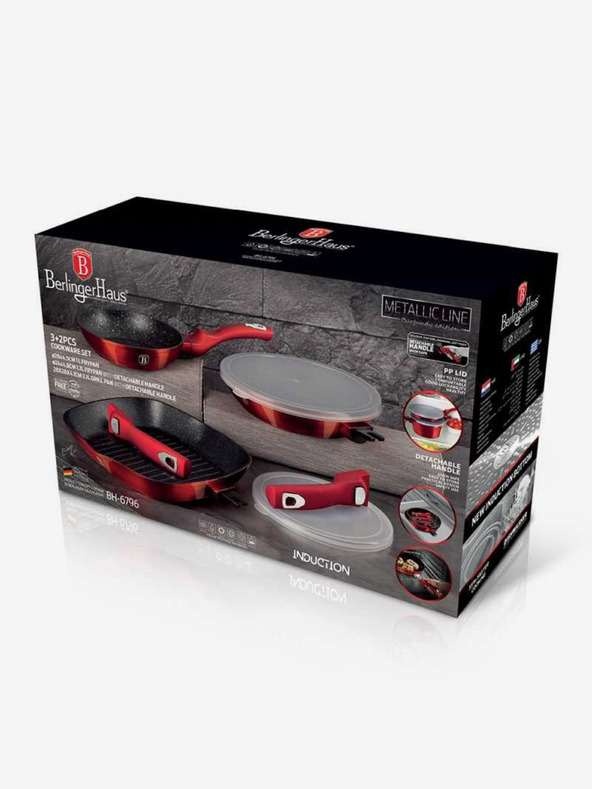 Berlingerhaus Panvica s odnímateľnou rukoväťou sada 5 ks Burgundy Metallic Line gril BERLINGERHAUS