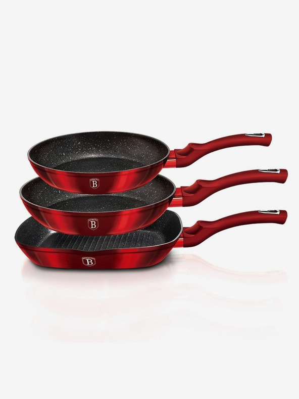 Berlingerhaus Panvica s mramorovým povrchom sada 3 ks Burgundy Metallic Line BERLINGERHAUS